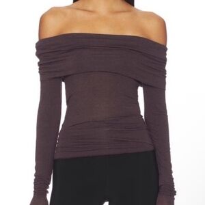 SKIMS Sheer Modal Off The Shoulder Long Sleeve in Phoenix